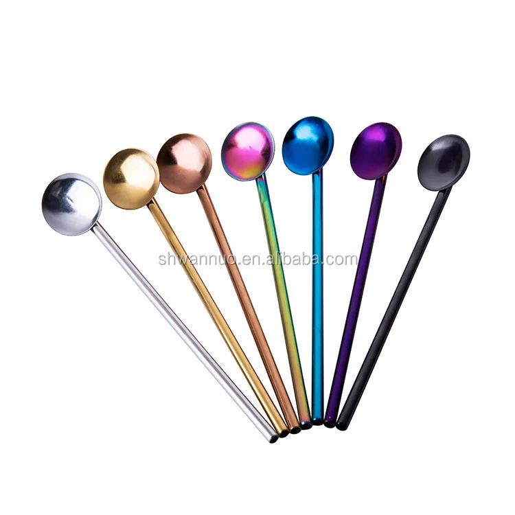 WanuoCraft Long 7 Colors  Metal Straight Stirrer Bar Cocktail Spoon Reusable Drinking Straws Stainless Steel Straw Spoon