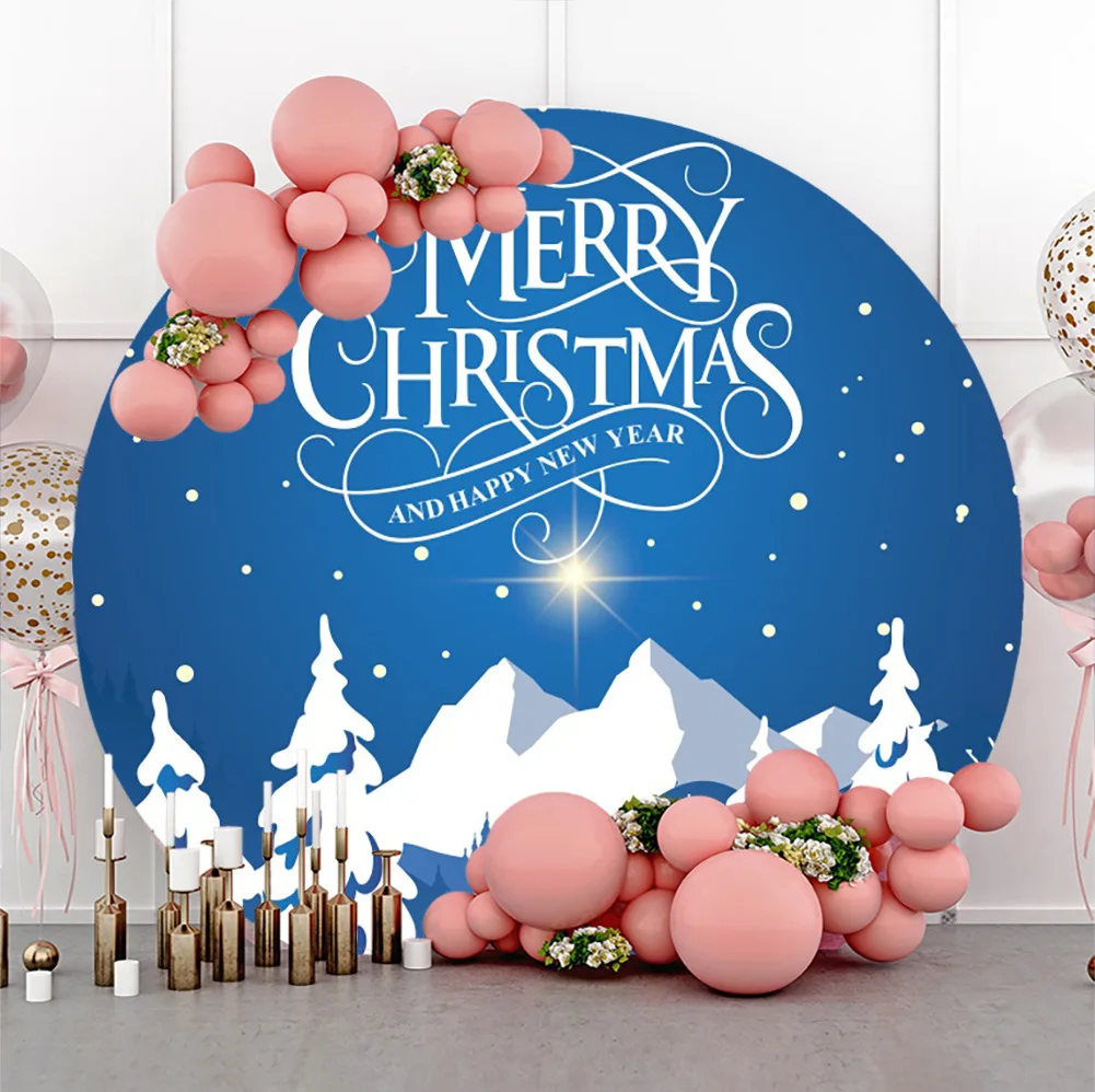 LEMON Merry Christmas Round Backdrop Gold Glitter Snowflake Red Photo Booth Prop Circle  Background Xmas Eve Party Decoration