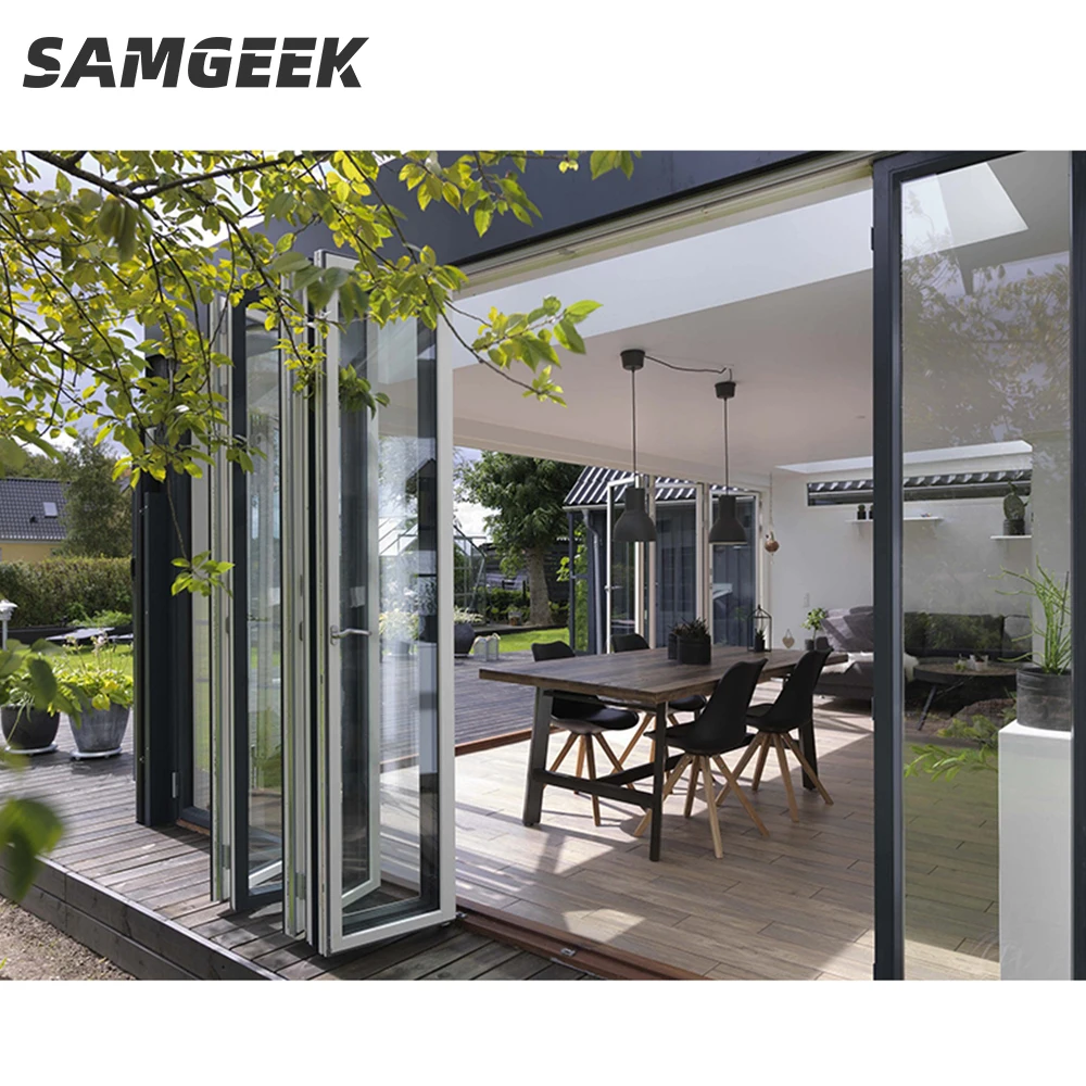 Aluminum Frame Large View Glass Bi-fold Door Balcony Accordion Folding Patio Door