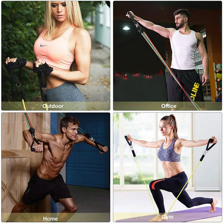 11 Pcs Latex Tube Resistance Bands Set Custom Logo With Ankle Straps And Door Anchor For Working Out Training Exercise Bands
