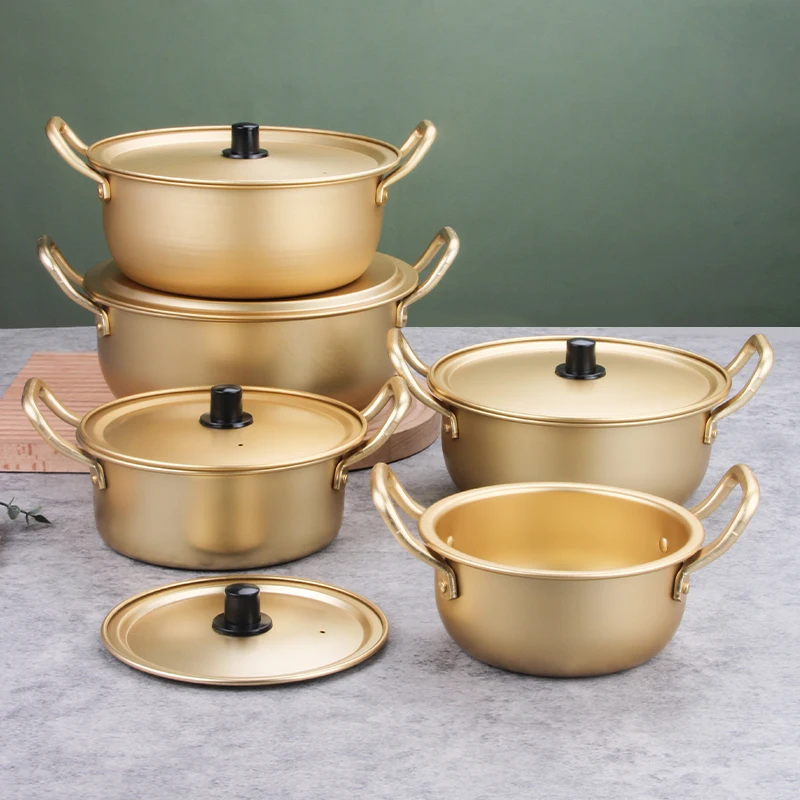 Factory Aluminum Kitchen Gold Instant Noodle Pot Home Cooking Pan Ramen Soup Pot