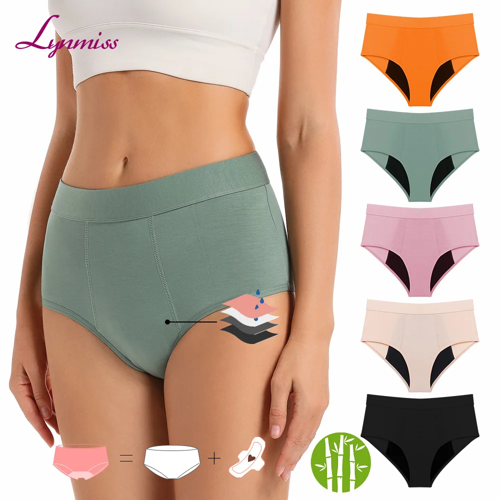 Wholesale High Waist Colorful Leak Proof Menstrual Underwear No Pfas Leakproof Bamboo Period Panties Heavy Flow Menstrual