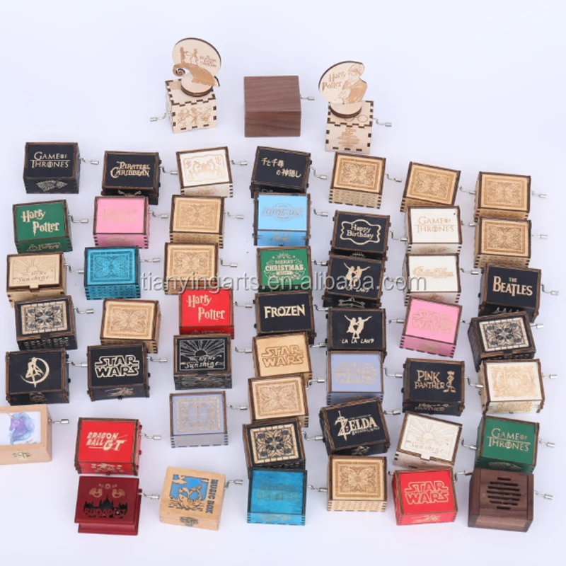 Factory Sublimation gift music box Hot Selling Colorful Laser Engraved Hand Crank Mini Custom Wooden Music Box