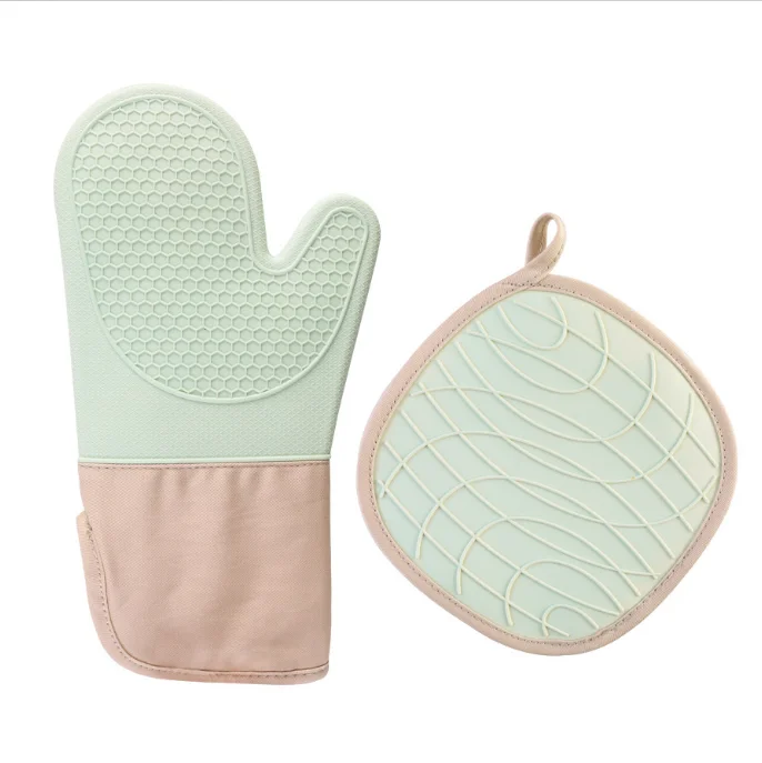 Oven Mitts and Pot Holders Sets Silicone Oven Mitts Heat Resistant 600F ,Soft Lining Good Grip Oven Mitts Sets, Oven Gloves