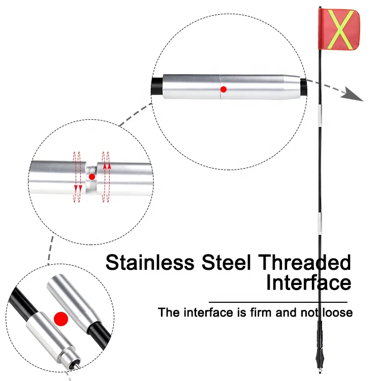 Mining Whip with Amber Led Light on Top 8/10/12 ft with X Reflection Flag Safety flag pole light for vehicle