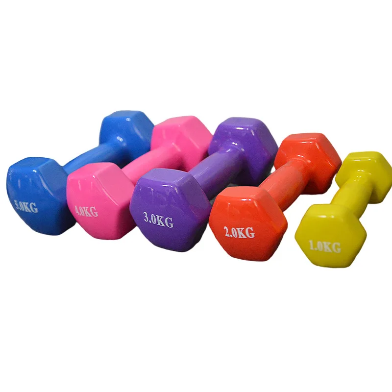 Indoor Fitness Equipment Unisex 2Kg 3Kg 4Kg 5Kg Colorful  Vinyl Dipping Hex Dumbbell