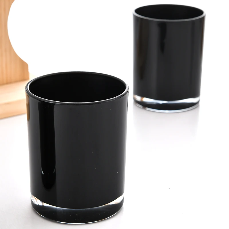 Hot Sell Glossy Black Candle Jars Luxury With Metal Lid Other Candle Holders, Lanterns And Candle Jars With Bamboo Lid