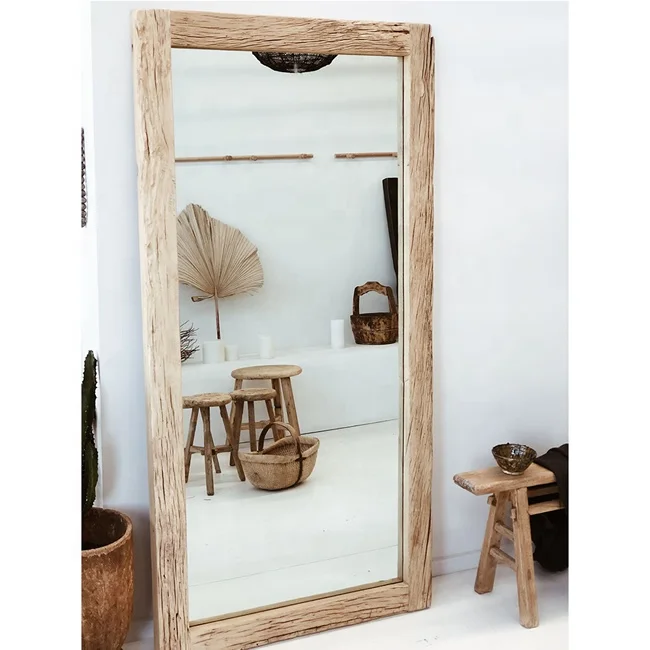 Chinese Antique custom beauty decorative rectangular reclaimed wood frame distressed natural wall mirror
