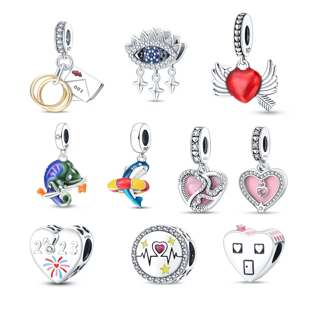 Customized 925 Sterling Silver Charms DIY bracelet for women gifts new Pink Heart bead Original charm pendant jewelry wholesale