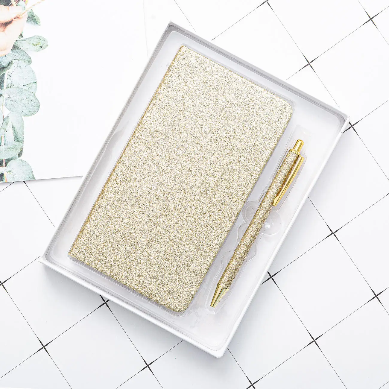 Macaroon Morandi color notepad gold glitter bling A6 notebook with pen handbook set logo diary book stationery gift box