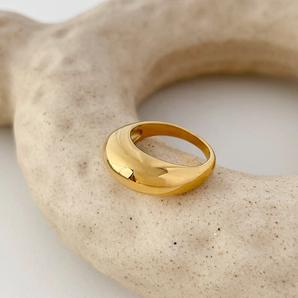 Wholesale 18K Gold Geometric Dome Finger Ring Women Minimalist Thick Chunky Stainless Steel Rings Unisex Daily Street Jewellery