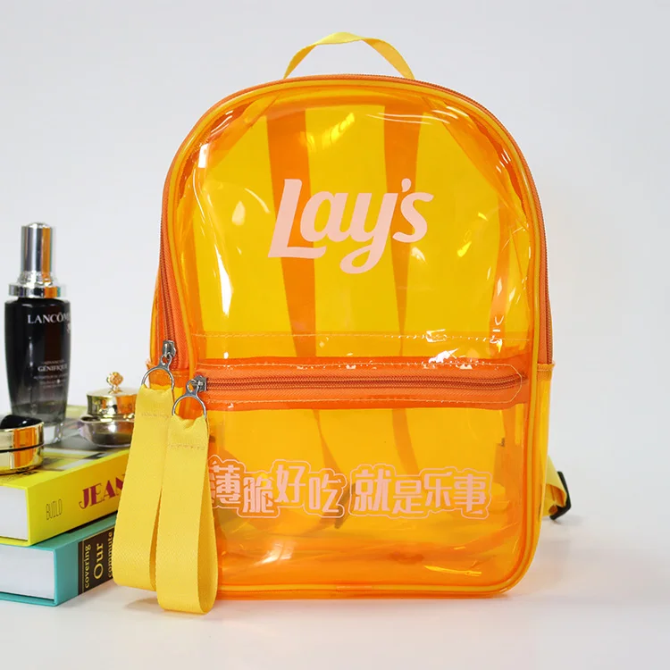 Wholesale Promotional Custom Logo Orange Transparent Pvc Neon Backpack Children School Bag Kids