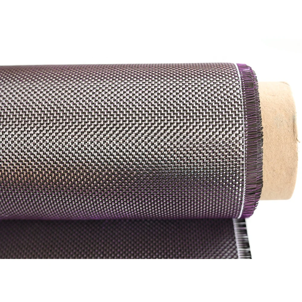 Silver metallic carbon fiber fabric Purple thread Carbon cloth