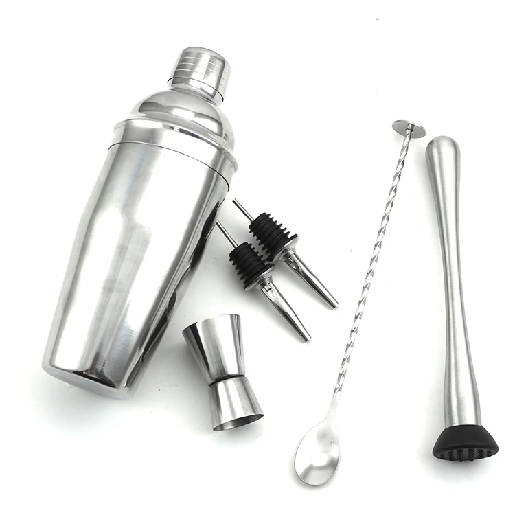New Style High Quality Customizable 5 Piece Stainless Steel Cocktail Shaker Bar Set