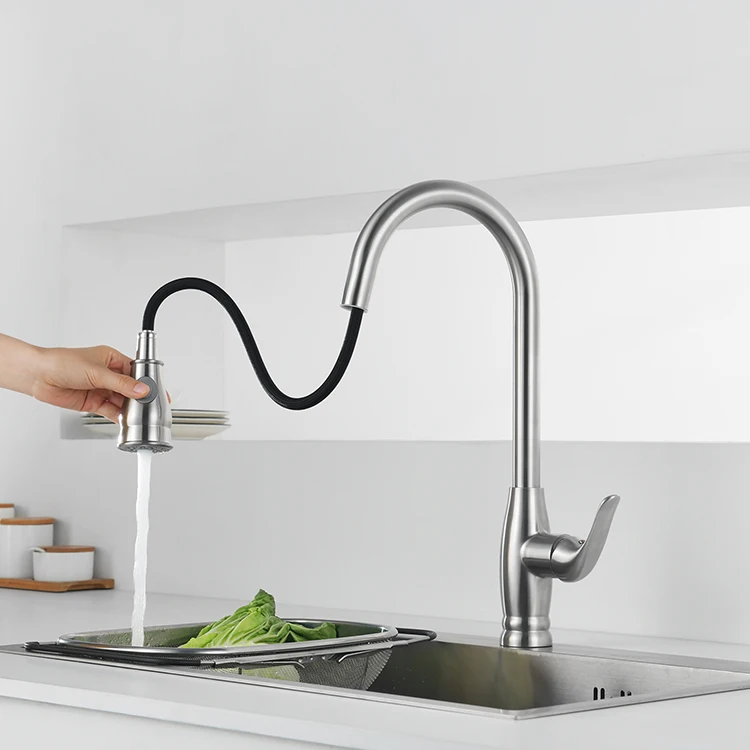 SANIPRO Stainless Steel 360 Degree Rotating Sink Cold and Hot Water Mixing Faucet Kitchen Pull Out Tap