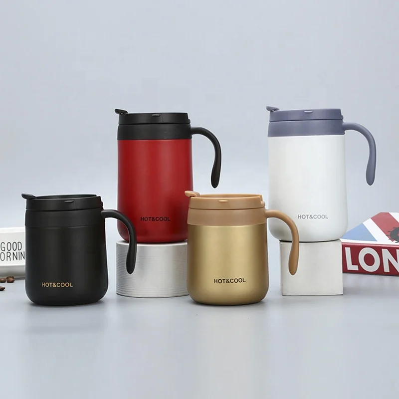 Insulated Coffee Mug with Handle 12/17 Ounce Stainless Steel Tumbler with Lid Multi Colors Metal Thermal Cup