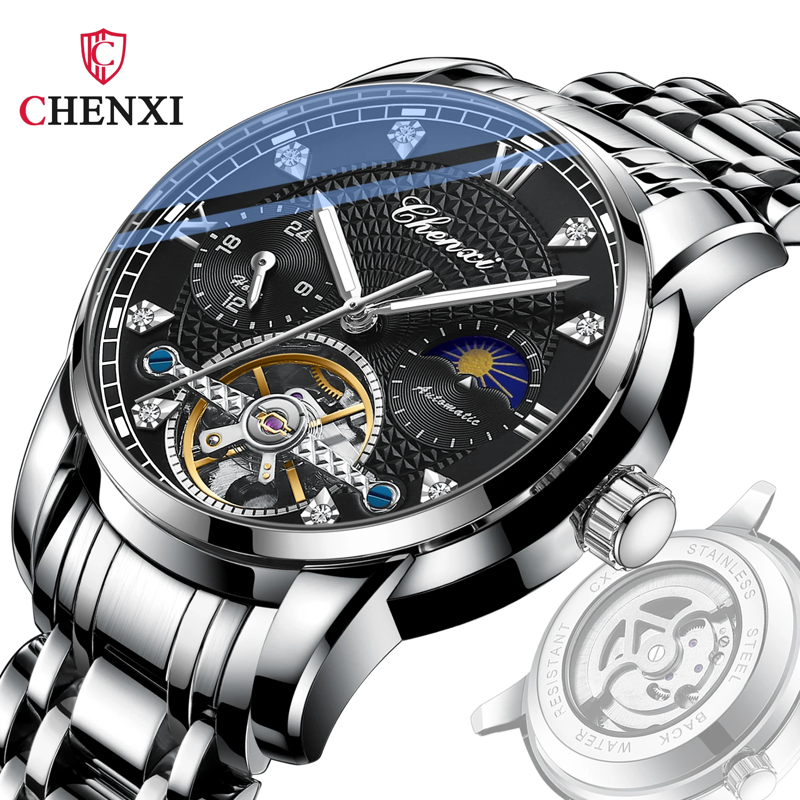 Chenxi Watch Men Skeleton Automatic Mechanical Watch Gold Skeleton Vintage Mens Wristwatches Top Brand Luxury