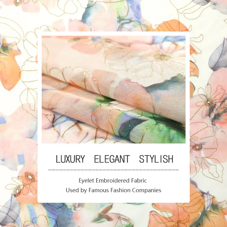 Bright Colorful Multi Metallic Yarn Embroidery Lace Tulle Printed Eyelet Fabric for  Party Wear Dresses