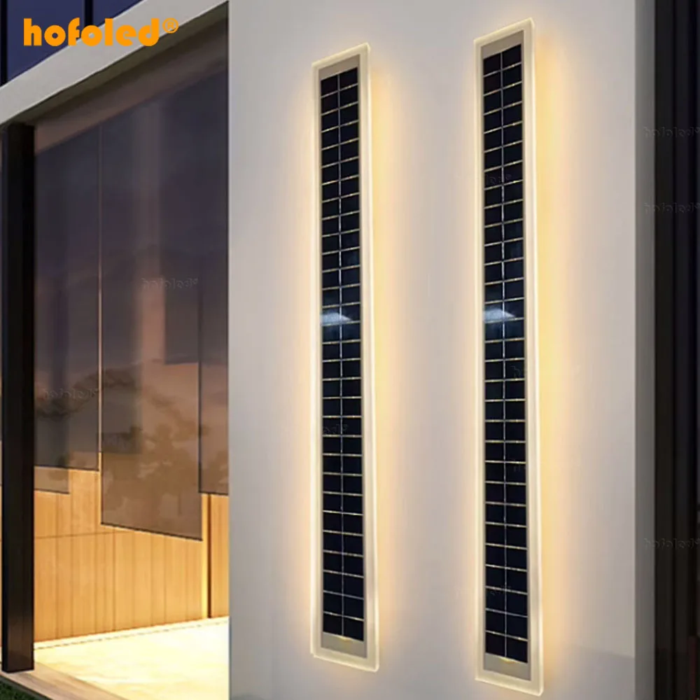 Hofoled Modern Solar Powered Door Garden Light Exterior Linear LED Strip Wall Lamp Outdoor Solar Wall Lights