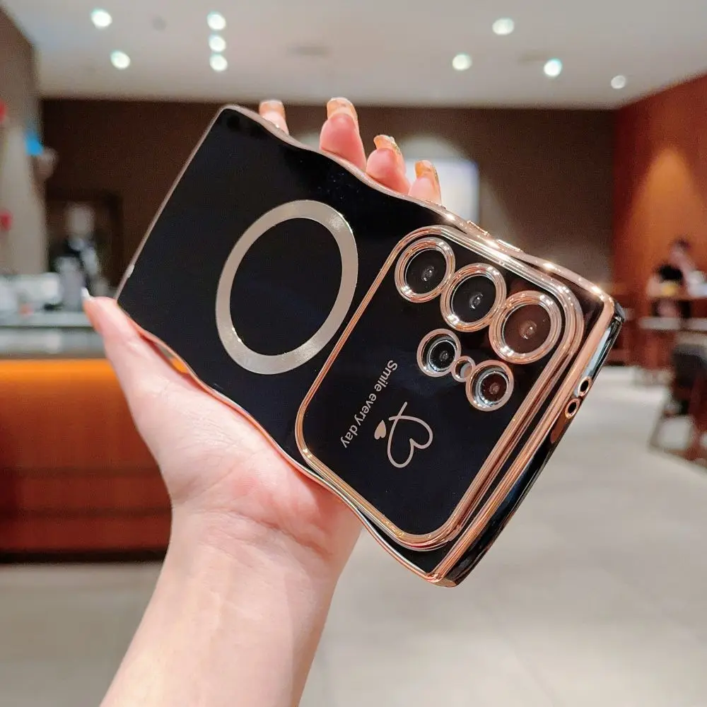 Korea Cute Fashion Phone Case Wave Design for Samsung S24Ultra S24Plus S22 S23U Soft Plated Magneic Mobile Phone Cover