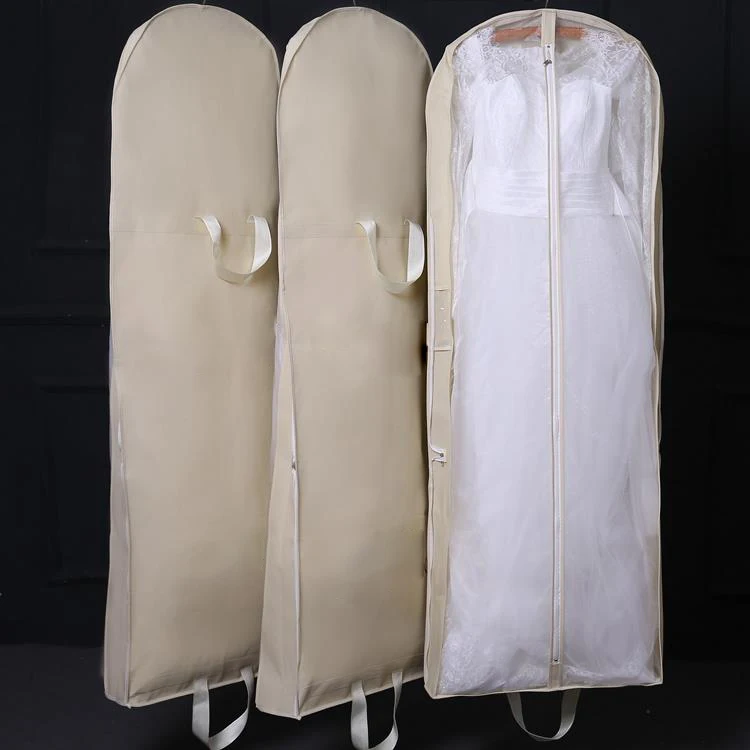 Eco Friendly Custom Logo Size Non Woven 62 70 inch Foldable Wedding Dress Bridal Gown Garment Cover Bags With Zipper Tote