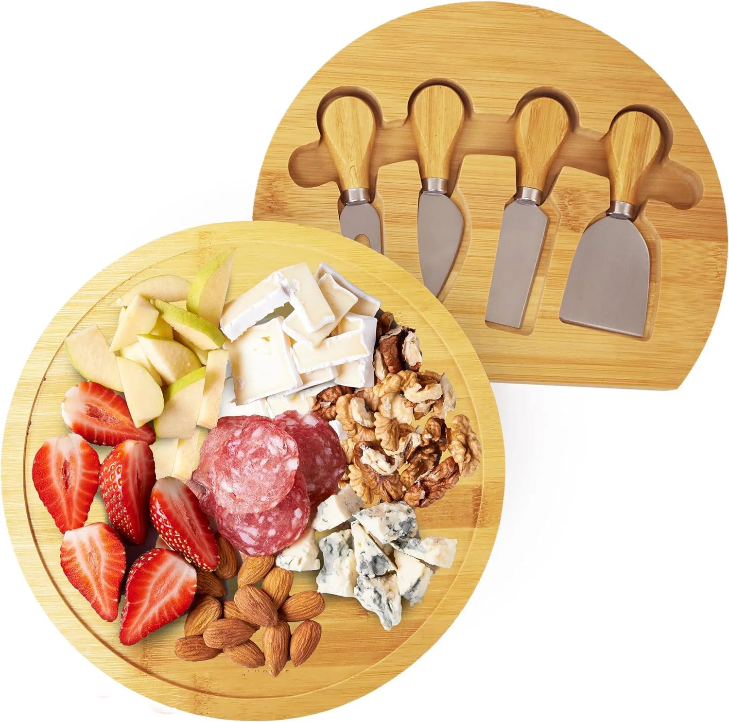 Custom Logo Eco-Friendly Durable Kitchen Charcuterie Round Cheese Board And Knife Set