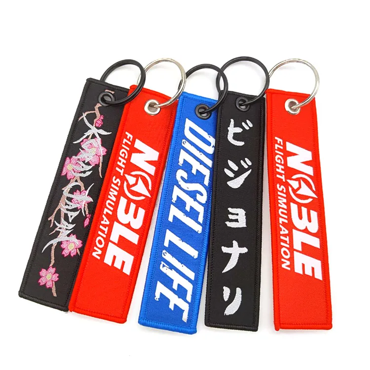 YYX Stock Jet Tags Wholesale Anime Embroidery Flight Tag Customisable Fabric Keychains for Car Keys Bag Pendant