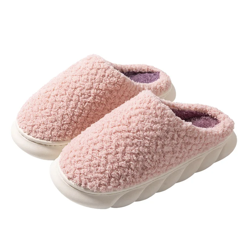 2022 new ladies high heel slippers women winter simple design slipper solid color thick sole couple plush slippers