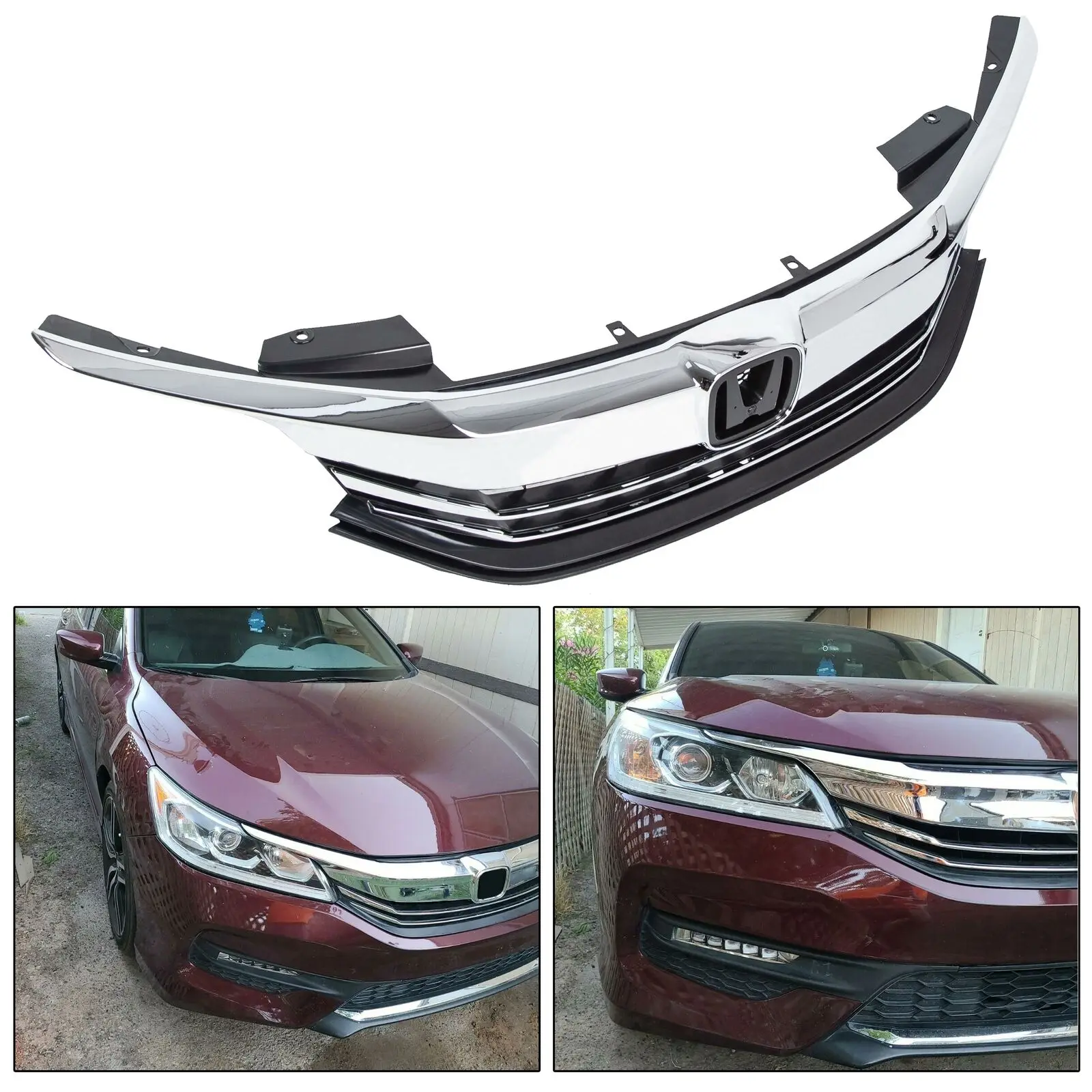 For 16-17 Honda Accord Sedan 4D ABS Front Grille Upper Hood Grille Assy Chrome