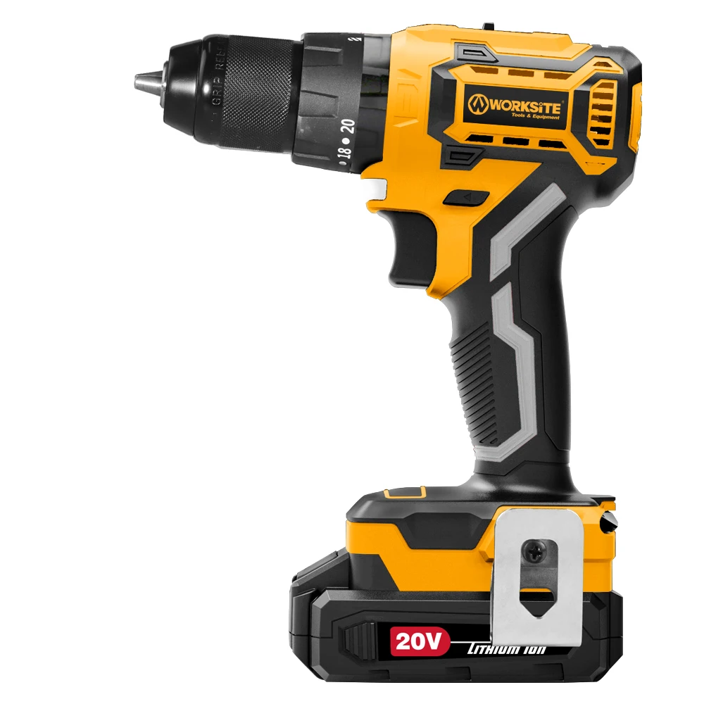 WORKSITE Customized 20V  Brushless  Hammer  Drill  Screw Driver Drilling Tools 2.0Ah Li-ion Battery Cordless Drill 10mm