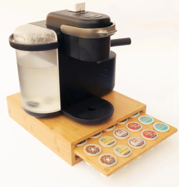 Customizable Natural Countertop Bamboo Coffee Pod Holder K Cup storage Coffee Capsule organizer maker stand with pod holder