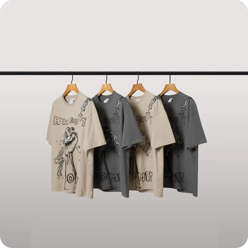 
New design 2021 custom heavey cotton digital printing graffiti vintage graphic printed tee retro hip hop t shirt for men 
