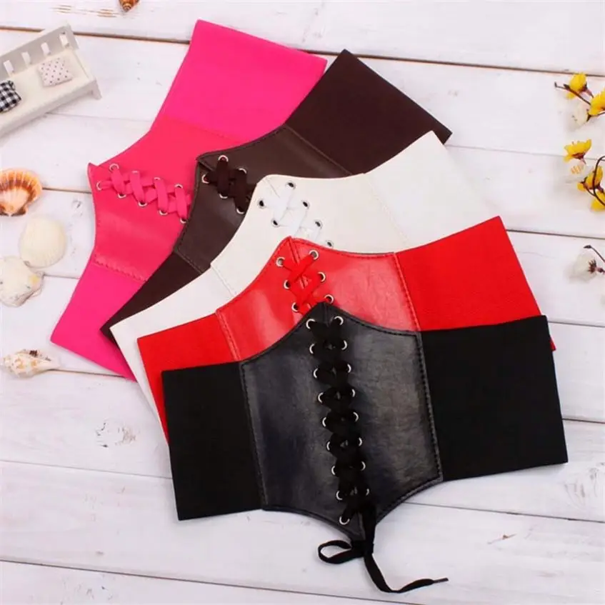 K1370 Corset Wide Belts Pu Leather Slimming Body Women Elastic Waist Belts