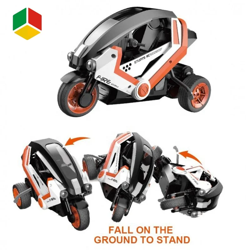 QS Toys 2021 RC Stunt Drift Racing Toy Battery Include RC Motorcycle  2.4G Three Wheels Stunt Car Remote Control Toy With USB