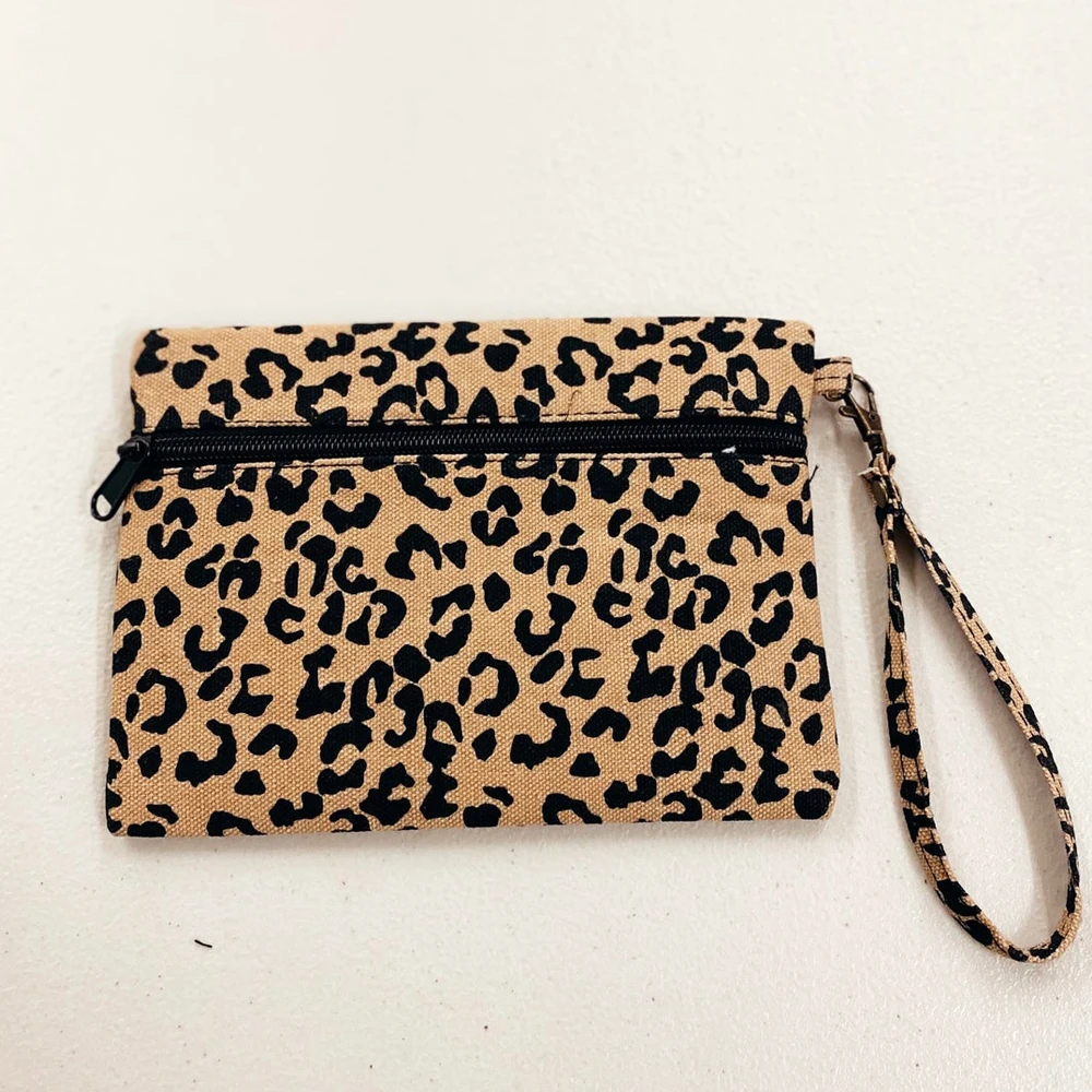 Wholesale Custom Canvas Camo Clutch Handle Purse Cheetah Leopard Clutch Wristlet for Women