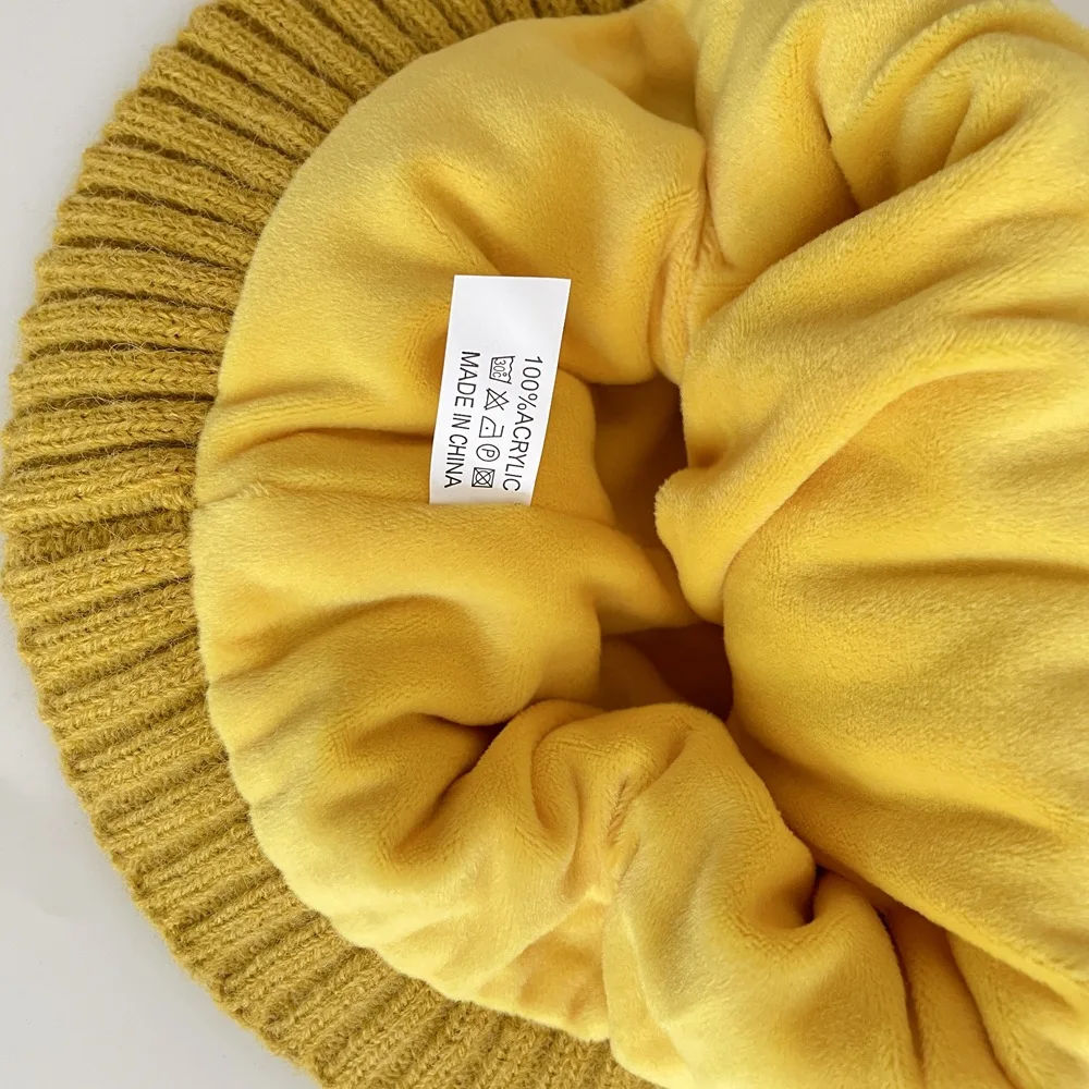 New Ladies Fashion Pink Yellow Cable Knit Solid 3 Piece Acrylic Knitted Beanie Hat Oblong Scarf Mitten Hand Gloves Set for Women