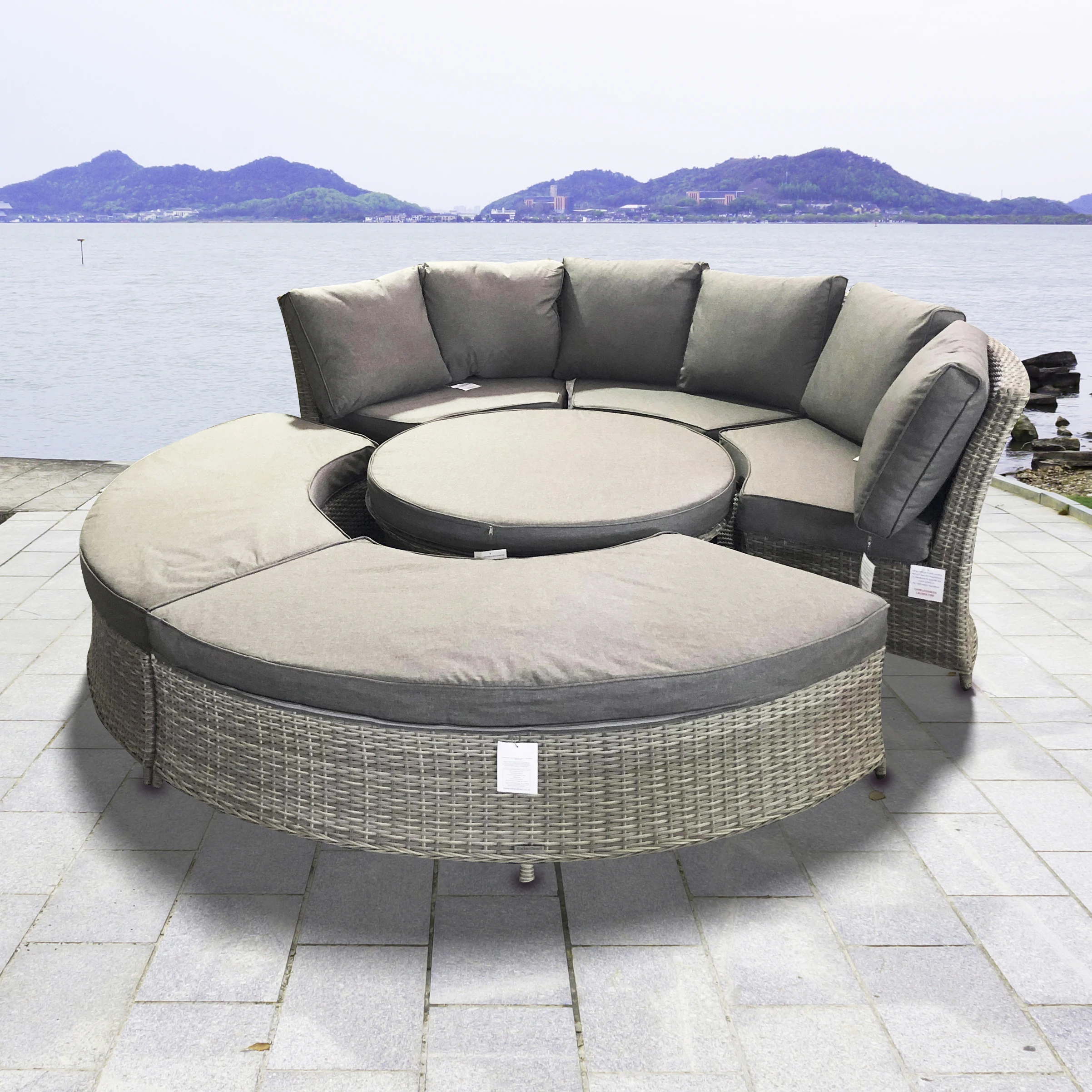 Modular Sofa Outdoor Garden Sofa Set Outdoor With Height Adjustable Lifting Table Round Shape Garden Sofa Set Outdoor Sundbed
