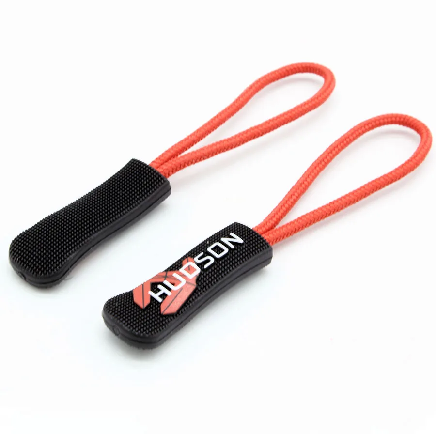 Wholesale Fancy Custom Zipper Logo Zip Tag Zip Puller Logo Cord Rope Plastic Zipper Handle Rubber Zipper Pulls