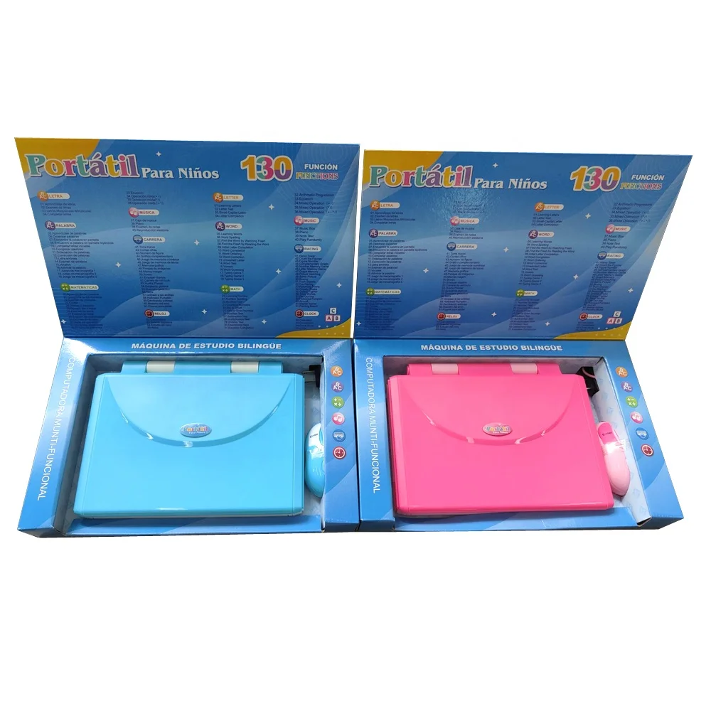 65 Functions children English and Spanish learning machine toy for kids educational bilingual learning laptop computer toy