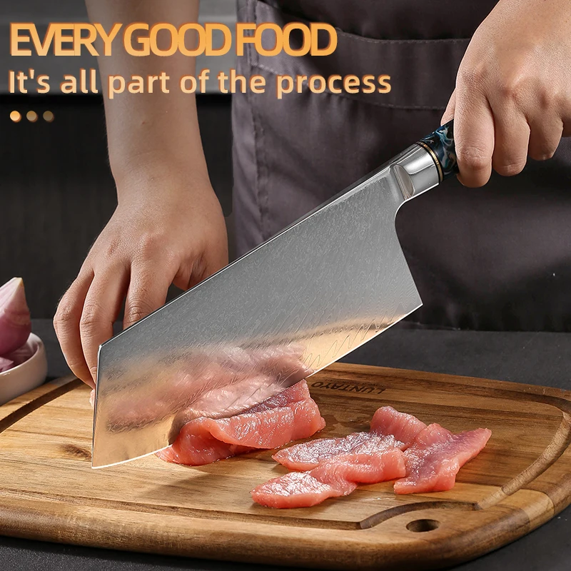 Wholesale hot sale custom made damascus steel Nakiri knife cutting meat slicing restaurant kitchen knife japanese santoku knife