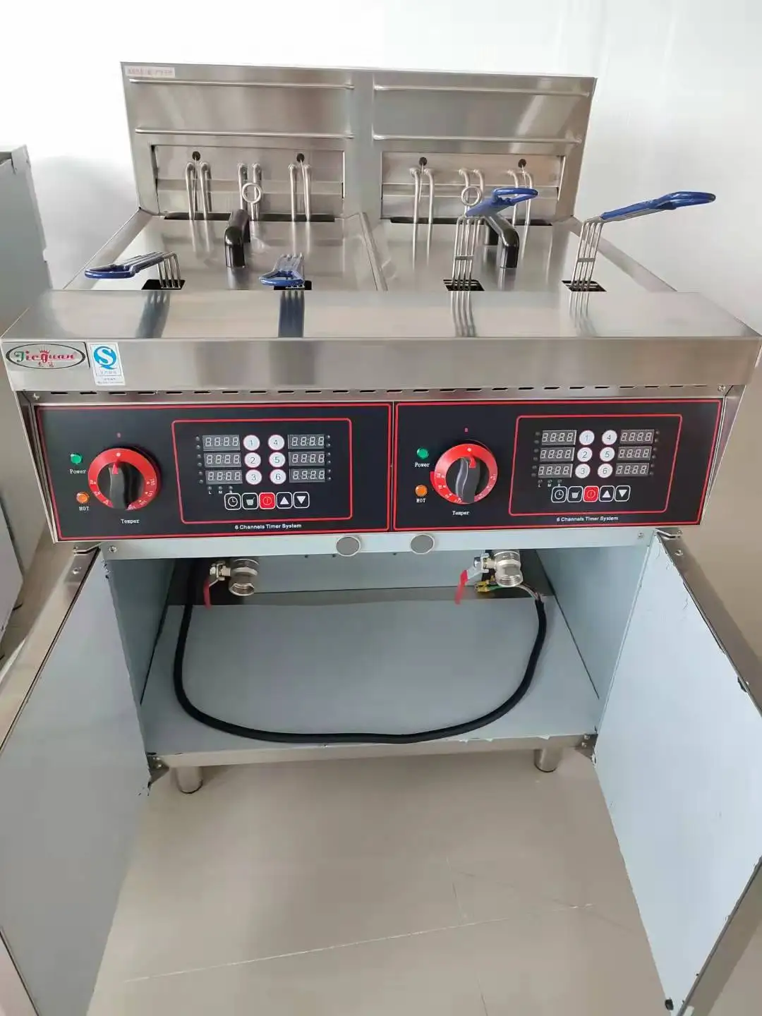 Коммерческая Вертикальная фритюрница с двумя резервуарами и двумя корзинами, электрическая фритюрница для картофеля с таймером для ресторана и кухни