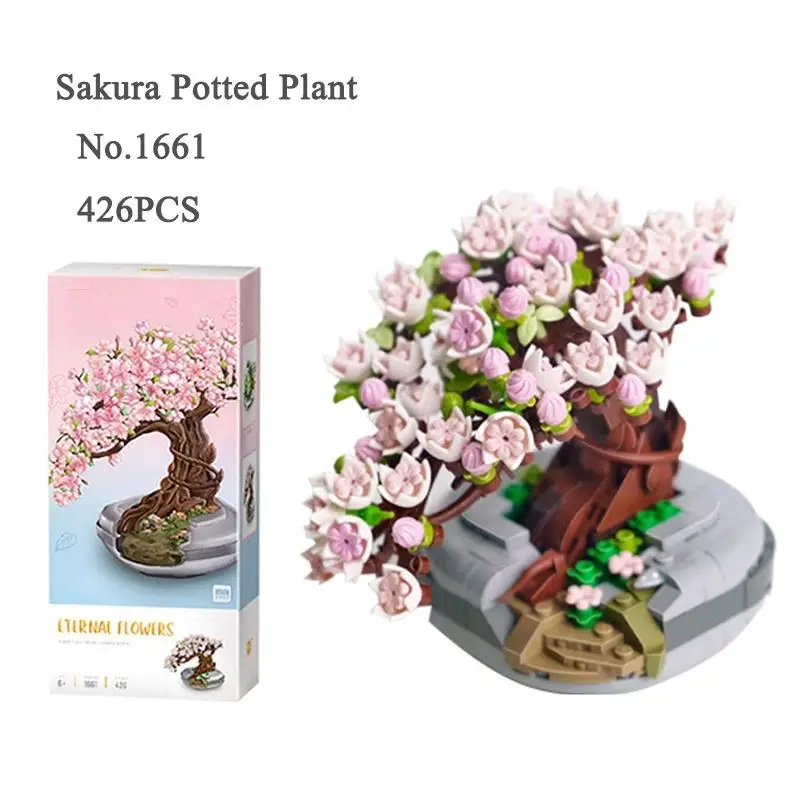 CE Building Block Bouquet Chrysanthemum Rose Flower Assembly Brick 3D Model Toy Home Decoration Plant Potted Girl Toy Child Gift