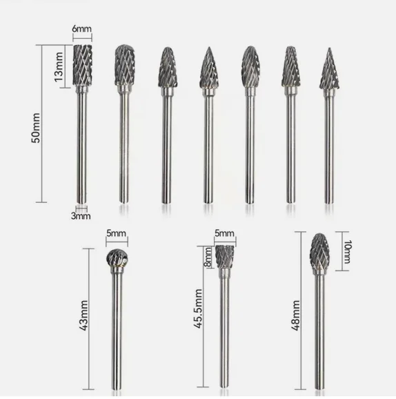 1Metal 1/4 deburring grinder tungsten carbide rotary burr test set carving tool typenail drill bit rotary files for woodworking