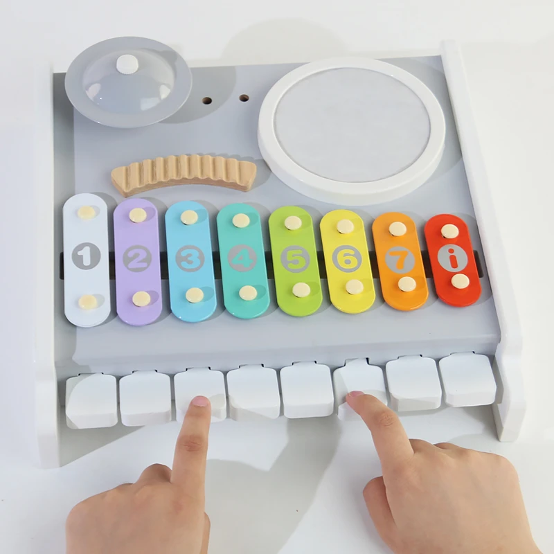 Table Music Toys - Multi-function Kids Drum Set With Play Piano Keyboard Xylophone Electronic Learning wooden Toy