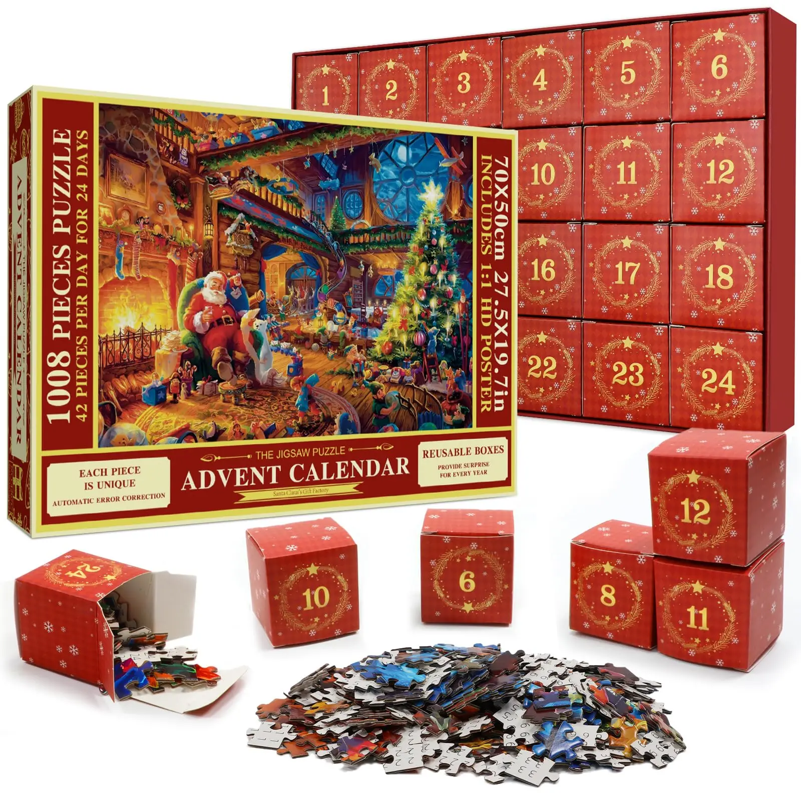 Wholesale Custom Christmas Advent Calendar 24 Days Countdown 1000 Pieces Jigsaw Puzzles for Kids Adult