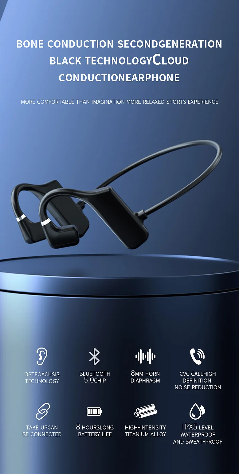 2022 New open Ear Wireless Sports Headphones Bone Conduction Waterproof Sweatproof Headset for Running