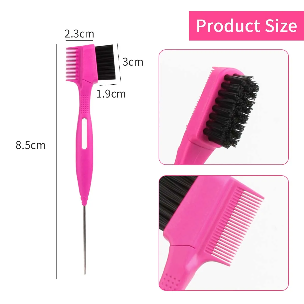 Wholesale Double Sided Brush Edge Control Hair Comb Brush Steel Tail Needle 3 in 1 Eyebrow Brush Comb