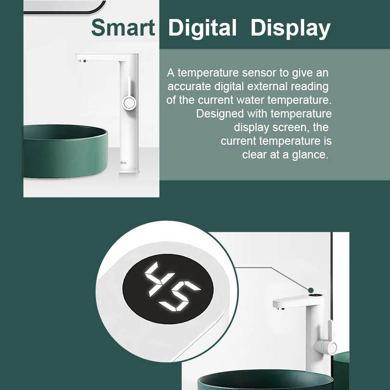 Briwellna New Arrival 3.2kW 220v IPX4 Modern Plastic Tall Instant Hot Water Tap Electric Faucet Water Heater Tap for Bathroom