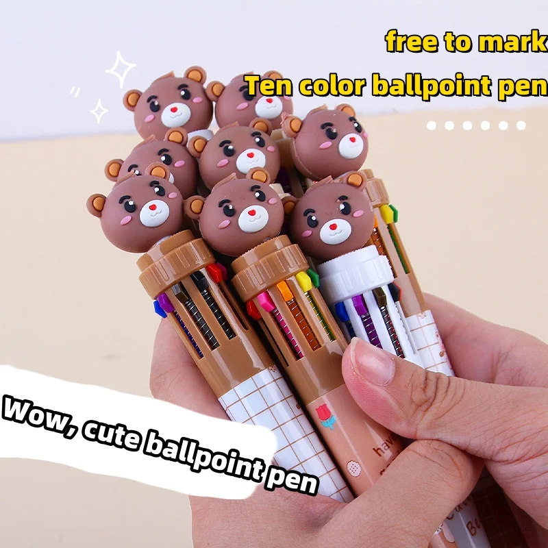 Creative Little Bear 10 Color Ballpoint Pen Retractable 10-In-1 Multicolor Ballpoint Pen For Office School Supplies