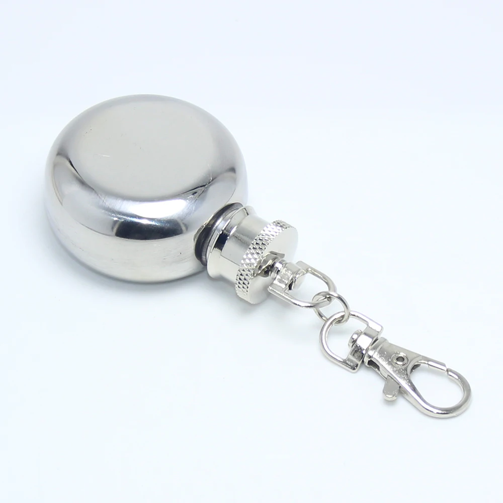 Wholesale 1oz Stainless Steel Portable Round Flagon Kettle Oilcan Keychain 28ML Metal Travel Wine Pot Mini Hip Alcohol Flask